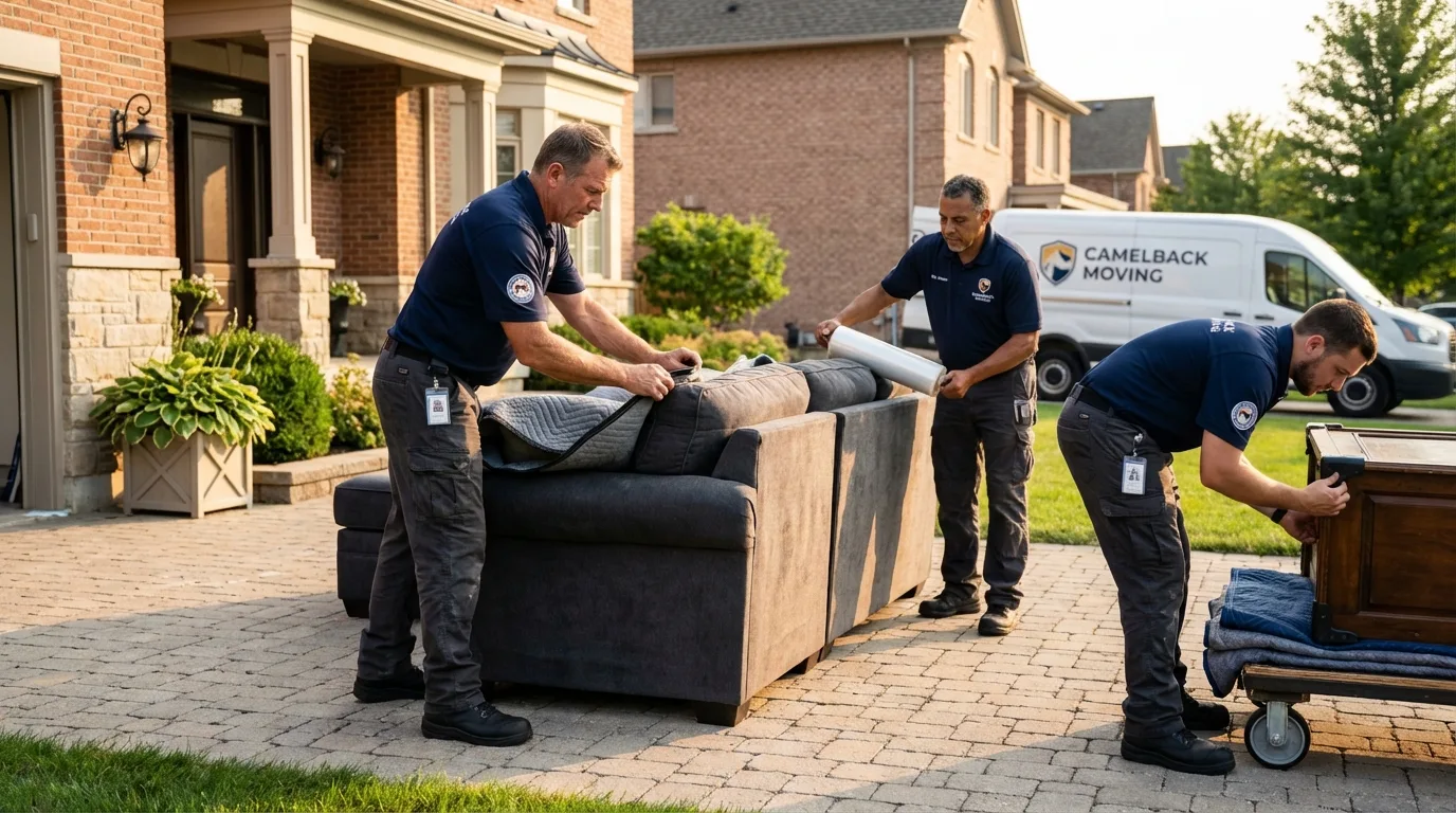 Large estate moving crew wrapping furniture in Adel, IA