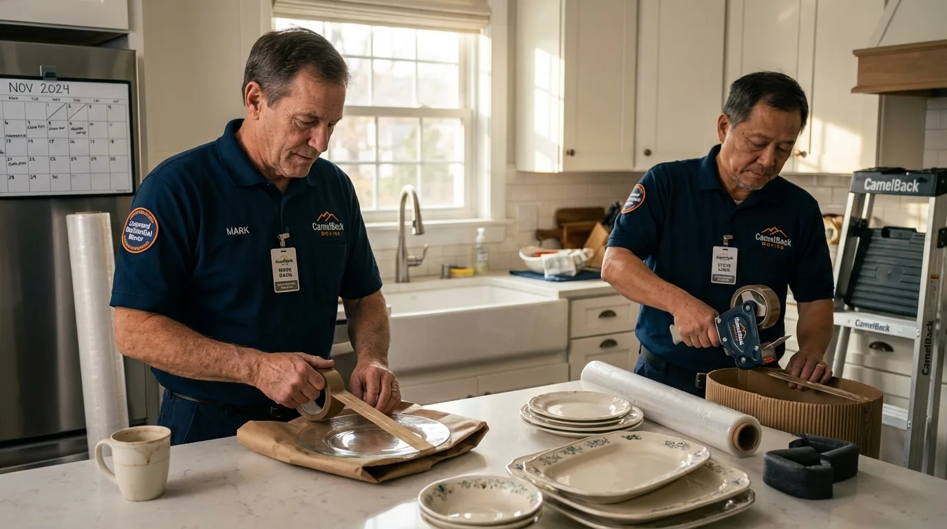 Professional crew packing kitchen dishware in Adel, IA